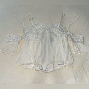 LULUS Small Crochet Baby Doll Top Flow Knit Lace White Cream Boho bohemian S